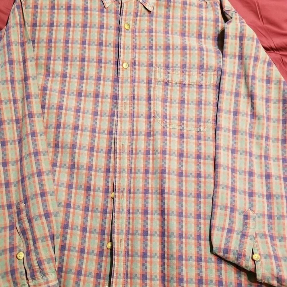 Checked Plaid Denim Long Sleeve Men's Large Shirt